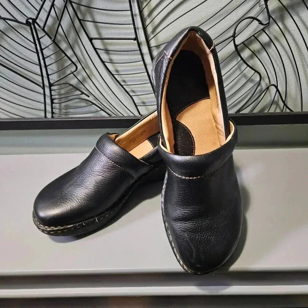 Born Shoes | Paddock Pebble Black Leather Wedge Clogs Shoes